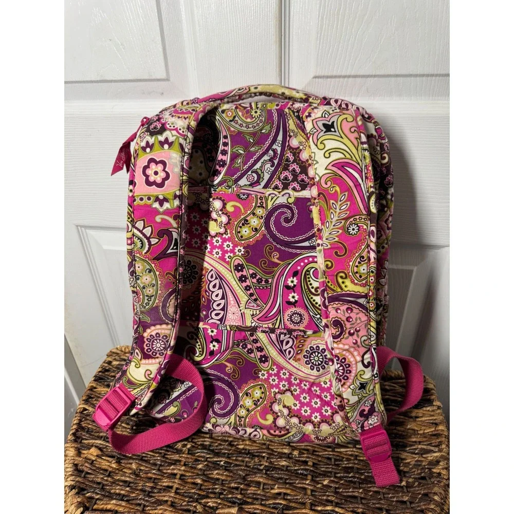 Vera Bradley Quilted Laptop Backpack Plum Crazy Pink Purple Paisley Good Large